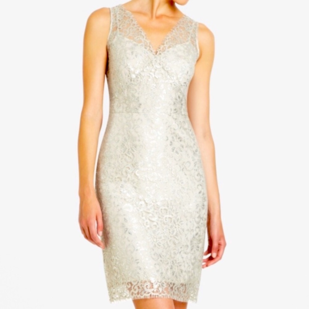 BCBGMaxAzria Lynette Silver Lace Cocktail Dress